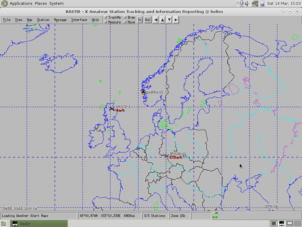 Screenshot of Xastir showing received stations