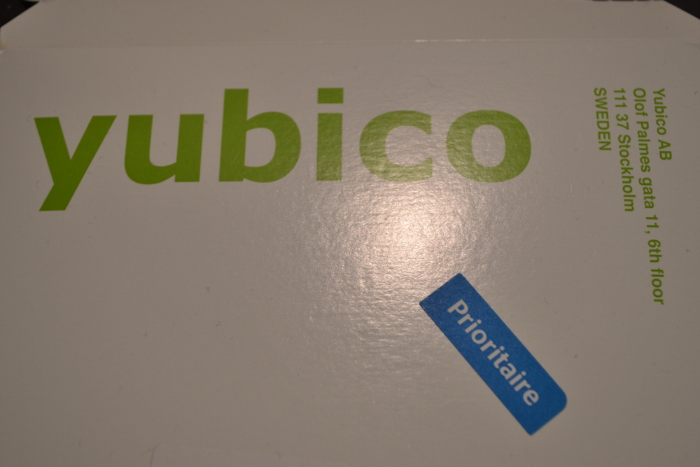 The envelope the YubiKey 4 was shipped in