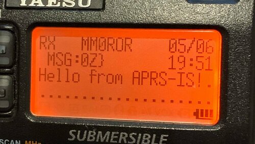 APRS message from MM0ROR: Hello from APRS-IS!